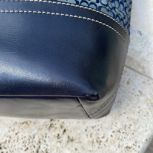 Coach Navy Blue LeatherWare Sig Canvas Tote w/Leather Trim & Silver-Toned HW - Picture 11 of 16